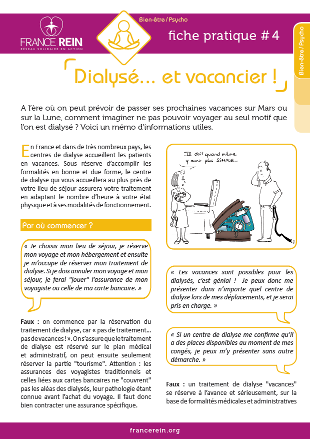 Fiche pratique France Rein #4 - Dialysé... et vacancier