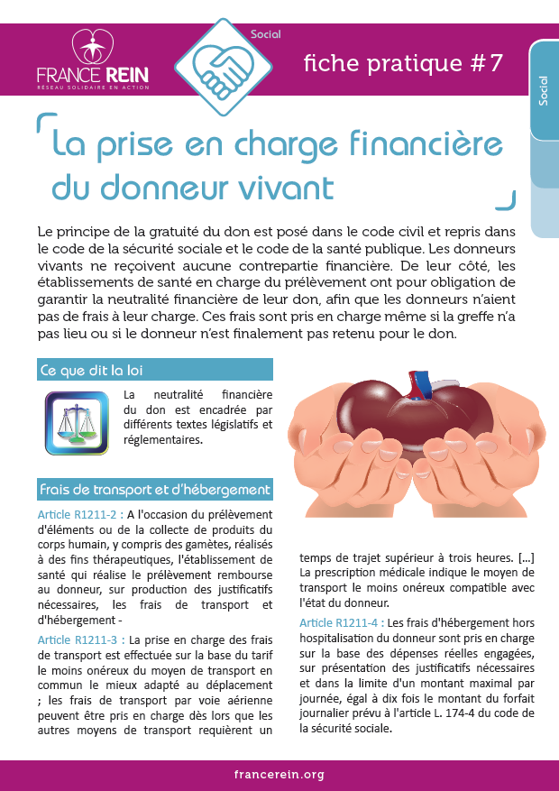 Fiche pratique France Rein #7 - Prise en charge financière donneur vivant