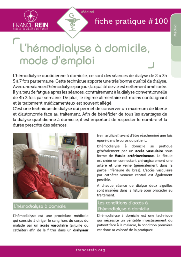 Fiche pratique France Rein #100 - Hemodialyse a domicile
