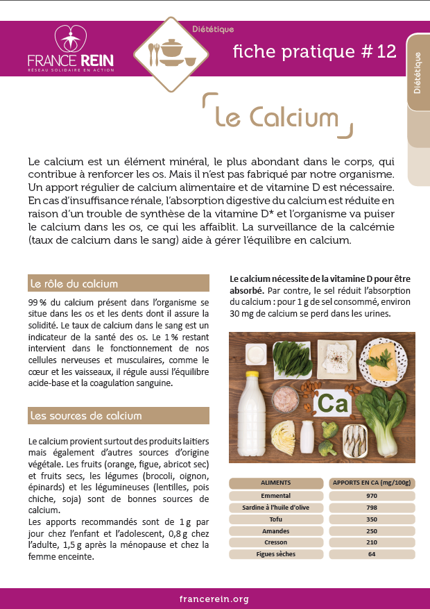 Fiche pratique France Rein #12 - Le Calcium