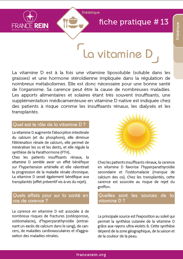 Fiche pratique France Rein #13 - La vitamine D