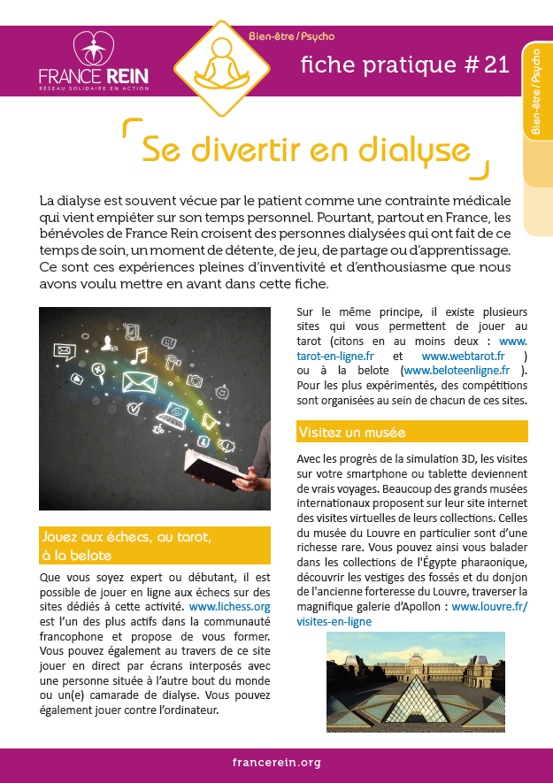 Fiche pratique France Rein #21 - Se divertir en dialyse