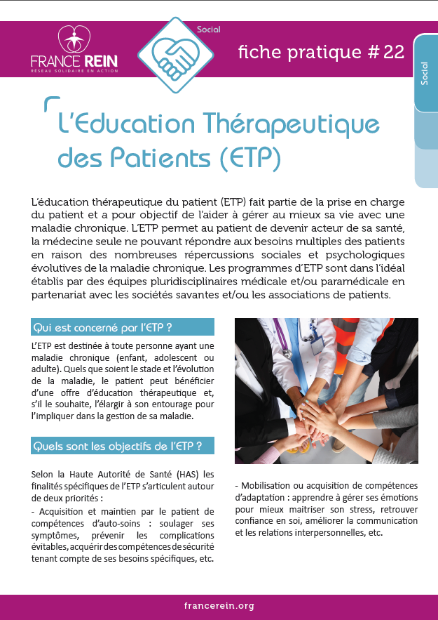 Fiche pratique France Rein #22 - l'Education Thérapeutique du Patient