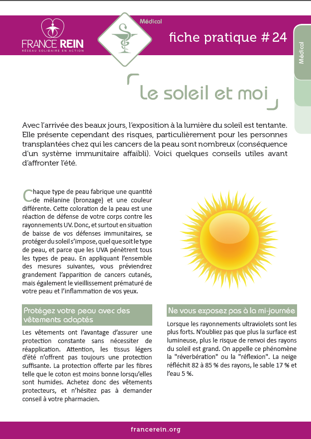 Fiche pratique France Rein #24 - Le soleil et moi