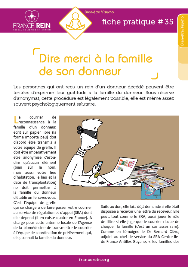 Fiche pratique France Rein #35 - Dire merci à la famille de son donneur