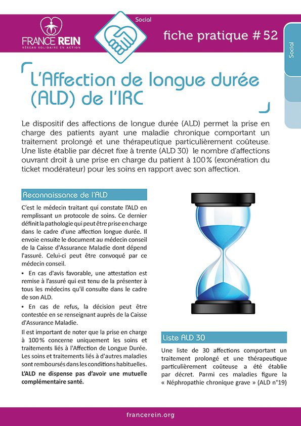 Fiche pratique France Rein #52 - L’Affection de longue durée (ALD) de l’IRC