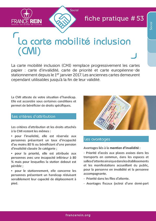 Fiche pratique France Rein #53 - La carte mobilité inclusion (CMI)