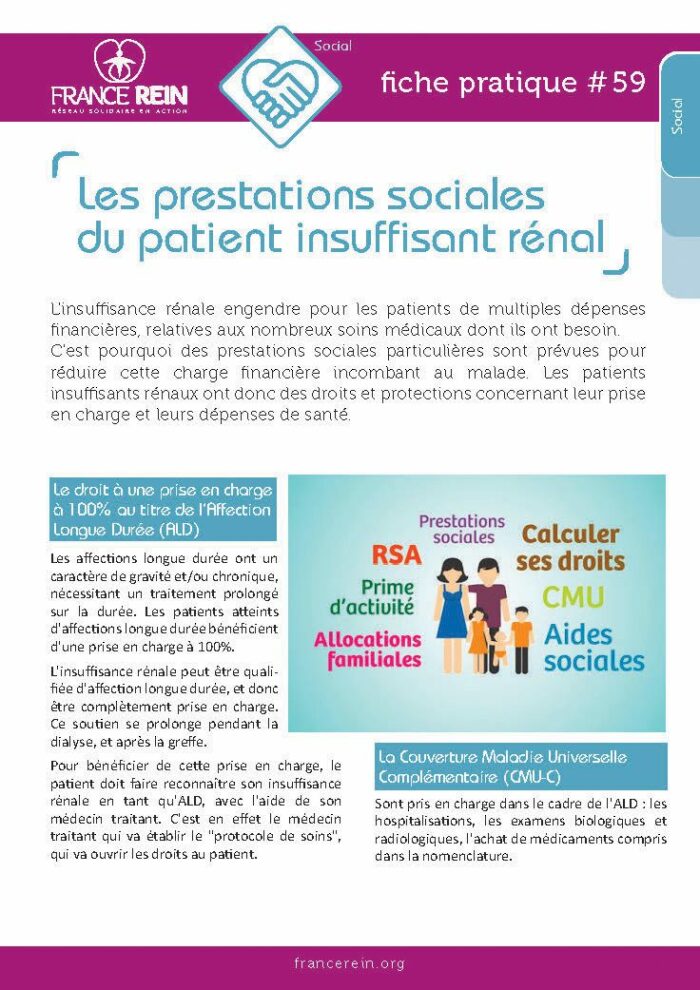Fiche pratique France Rein #59 - Les prestations sociales du patient insuffisant rénal