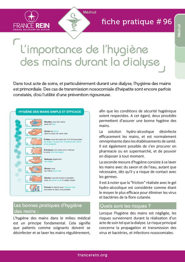 Fiche pratique France Rein #96 - L'hygiène des mains