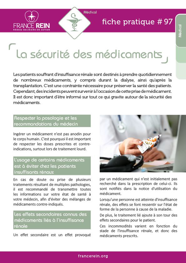 Fiche pratique France Rein #97 - La sécurité des médicaments