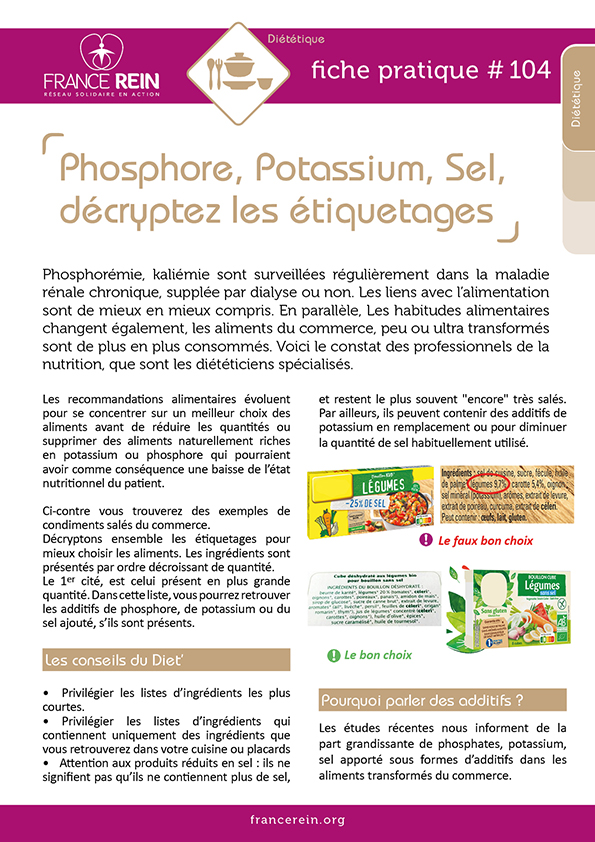 Fiche pratique France Rein #104 Phospho Potass Sel décryptez étiquetages