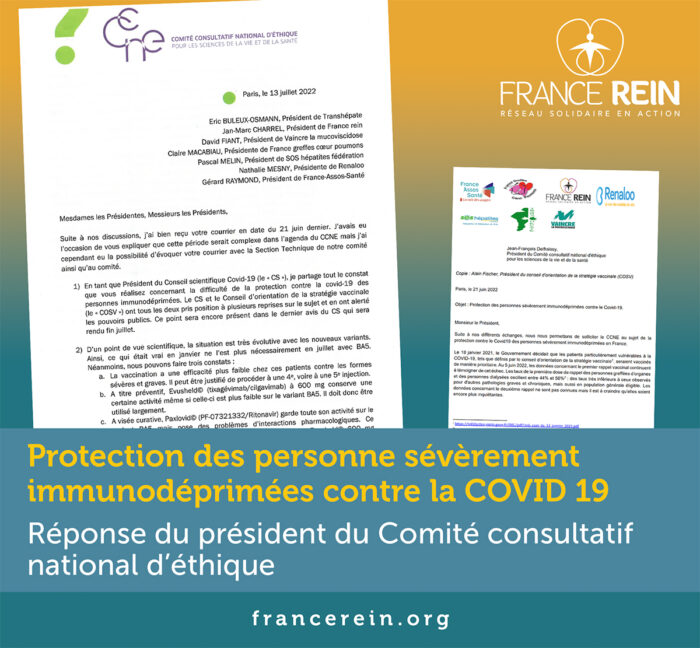 Protection personnes immunodéprimées - Réponse président Comité éthique 13.07.2022