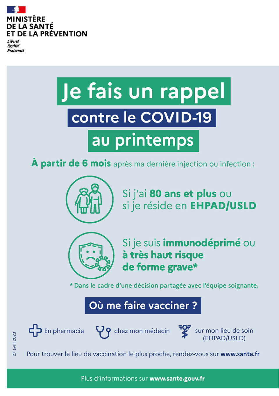 affichette rappel vaccination covid19 printemps 2023