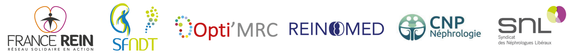 Frise des logos des membres de l'Alliance pour la Santé Rénale : France Rein, SFNDT, Opti'MRC, REINOMED, CNP Nephrologie, SNL