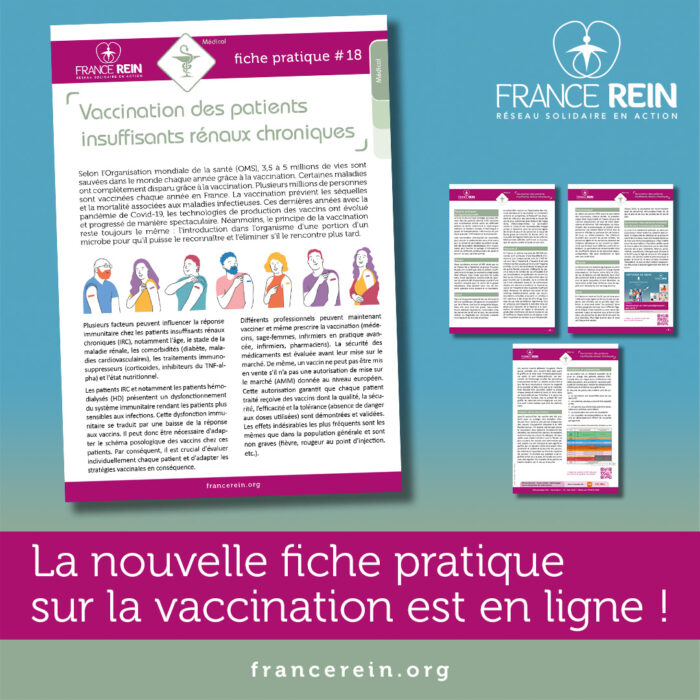 La nouvelle fiche pratique sur la vaccination est en ligne ! Fiche pratique France Rein - #18 - Vaccination des patients insuffisants rénaux - V3 - Juin 2025