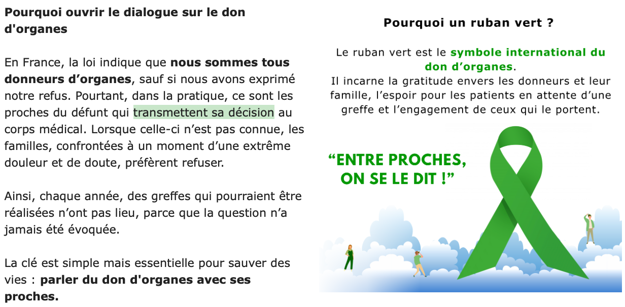 Pourquoi ouvrir le dialogue sur le don d'organes ? Pourquoi un ruban vert ?