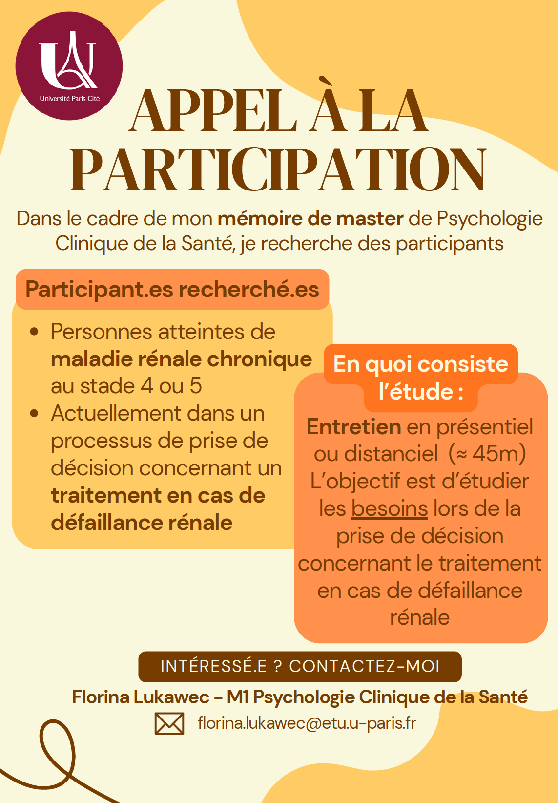 Appel à participation à un entretien sur le processus de prise de décision concernant un traitement en cas de défaillance rénale