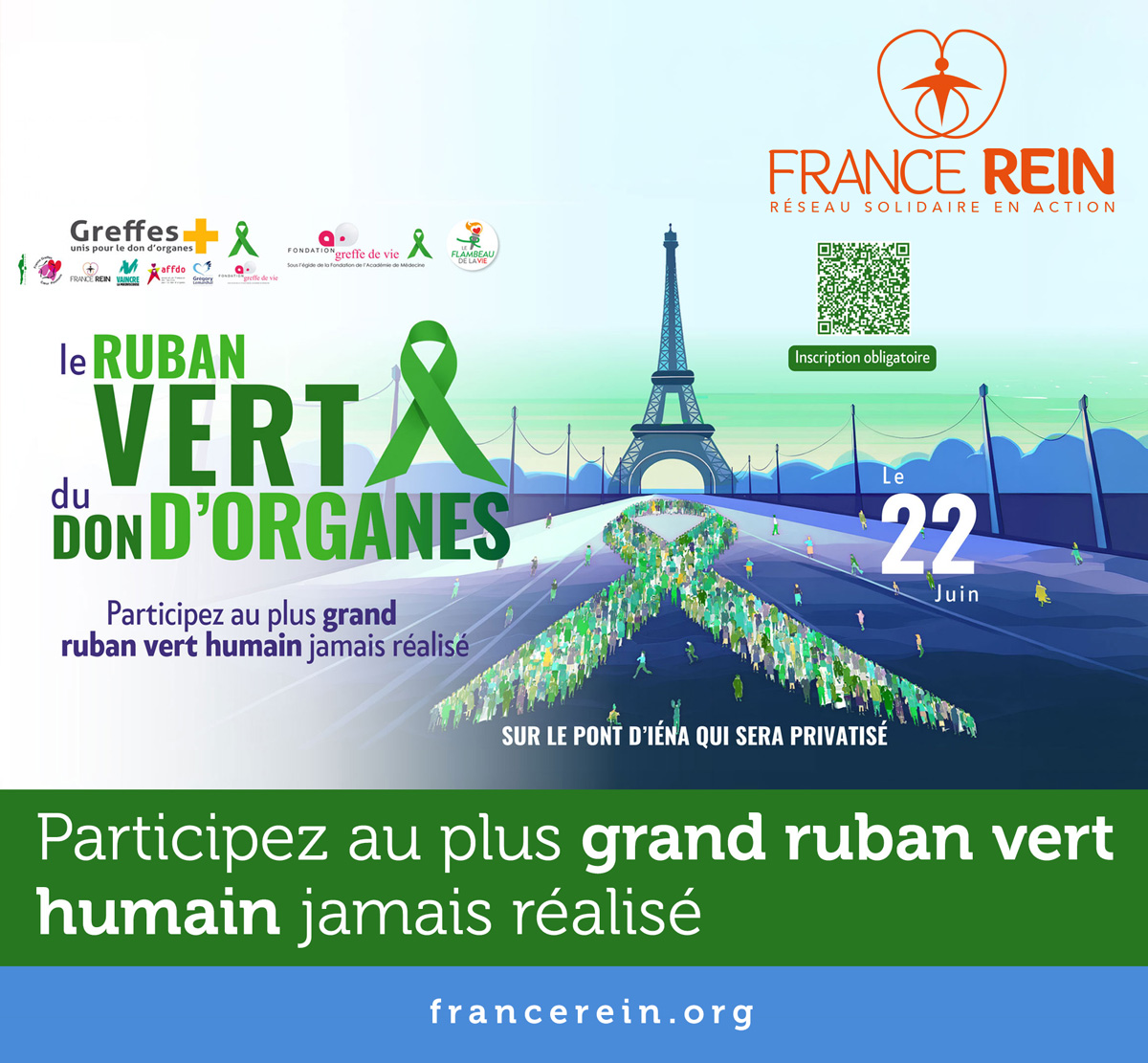 Le ruban vert du don d'organes. Le 22 juin, participez au plus grand ruban vert humain jamais réalisé
