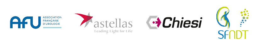 Frise logos partenaires Enquête Greffe & Tabous Association Française d'Urologie - Astellas - Chiesi - Société Francophone de Néphrologie Dialyse et Transplantation